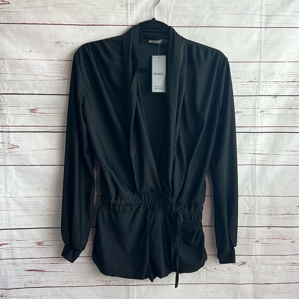 Women’s black long sleeve shorts romper